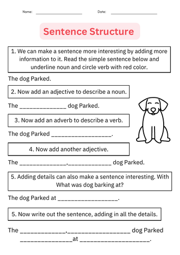 Writing Sentences – Sentence Structure Worksheet Digital & Printable for Grade 1
