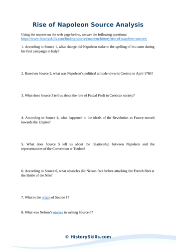 Rise of Napoleon Source Analysis Worksheet