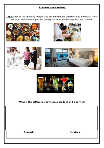 GCSE Hospitality & Catering – Revision Worksheet: Products vs Services