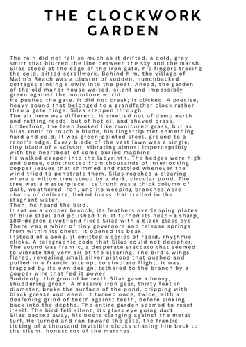 AQA GCSE English Language Paper 1: 'The Clockwork Garden' – 2026 with comprehension