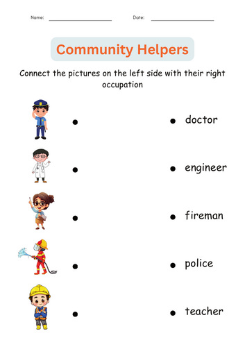 Printable Matching Community Helpers Activities Worksheets for Grade 1, 2, 3
