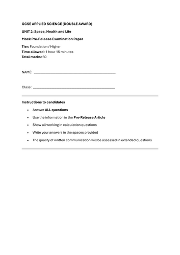 WJEC Unit 2 2026 Pre-release Mock paper and practice