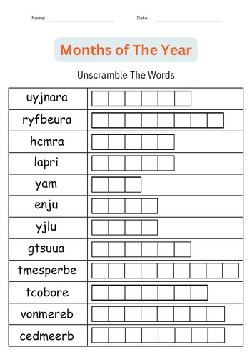 Printable Months of The Year Worksheet – Month Sequencing Activities for Grade 1