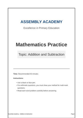 KS2 Year 6 Maths SATs Practice: Addition and Subtraction Booklet