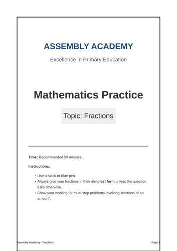 KS2 Year 6 Maths SATs Practice: Fractions Booklet