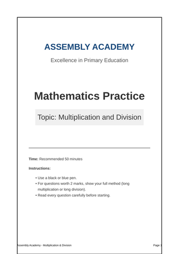 KS2 Year 6 Maths SATs Practice: Multiplication and Division Booklet