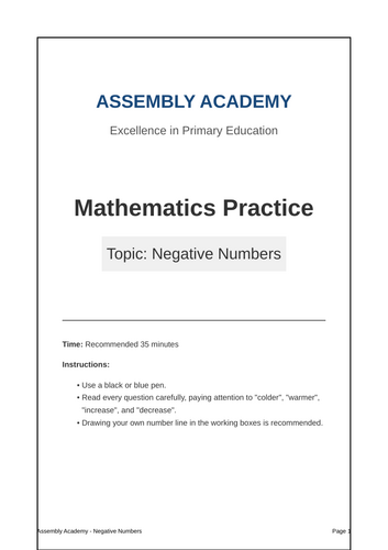 KS2 Year 6 Maths SATs Practice: Negative Numbers Booklet