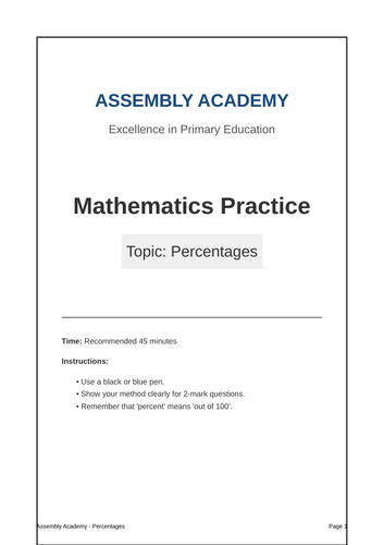 KS2 Year 6 Maths SATs Practice: Percentages Booklet