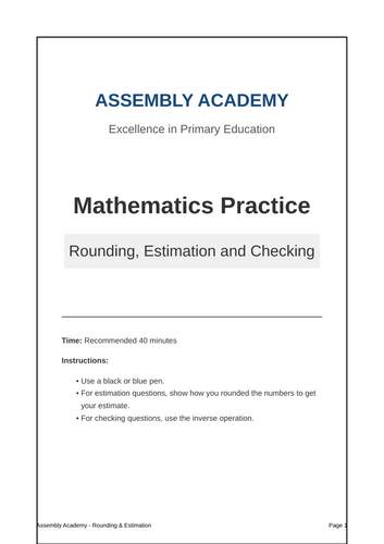 KS2 Year 6 Maths SATs Practice: Rounding, Estimation & Checking Booklet