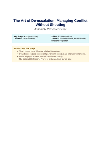 The Art of De-escalation | KS2 Assembly & PSHE Bundle | Managing Conflict
