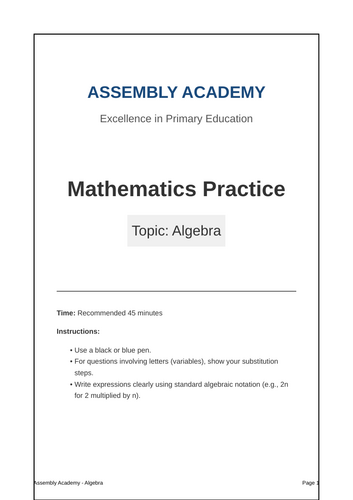Year 6 SATs Algebra Revision & Practice Booklet | Assembly Academy