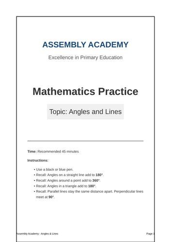 Year 6 SATs Angles and Lines Revision & Practice Booklet | Assembly Academy