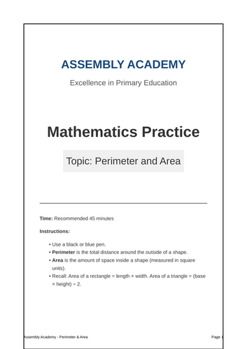 Year 6 SATs Area and Perimeter Revision & Practice Booklet | Assembly Academy