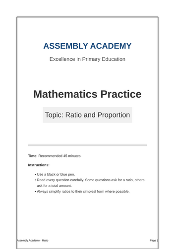 Year 6 SATs Ratio and Proportion Revision & Practice Booklet | Assembly Academy
