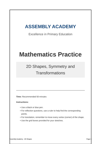 Year 6 SATs 2D Shapes, Symmetry and Transformations Practice Booklet | Assembly Academy