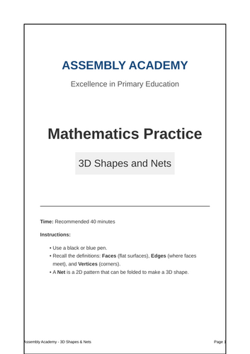 Year 6 SATs 3D Shapes and Nets Revision & Practice Booklet | Assembly Academy