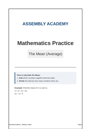 Year 6 SATs Mean Average Revision & Practice Booklet | Assembly Academy