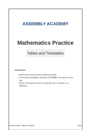 Year 6 SATs Tables and Timetables Practice Booklet | Assembly Academy