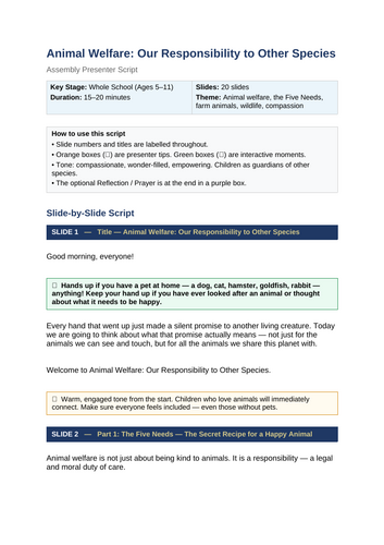 Animal Welfare: Our Responsibility to Other Species | KS1 & KS2 Assembly Bundle