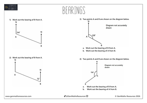 Bearings - Maths GCSE Foundation Worksheet