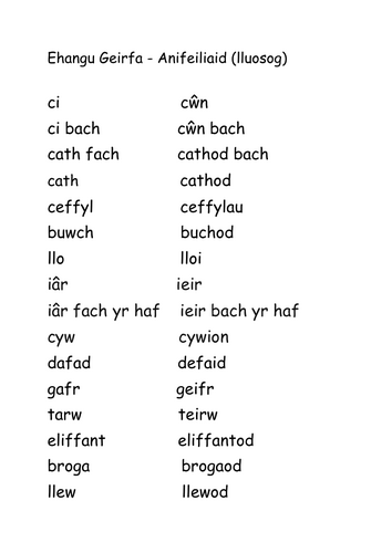 GEIRFA BLWYDDYN 4 CYMRAEG IAITH GYNTAF: anifeiliaid a'u lluosog