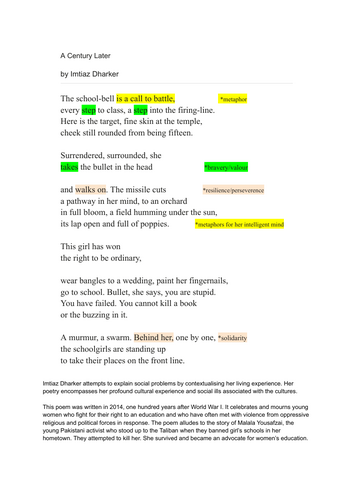 "A Century Later" GCSE ENGLISH LITERATURE poetry analysis