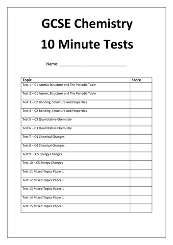 GCSE AQA Chemistry 10 minute tests booklet