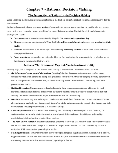 IAL Edexcel Economics Unit 1 - Consumer Behaviour and Demand Notes