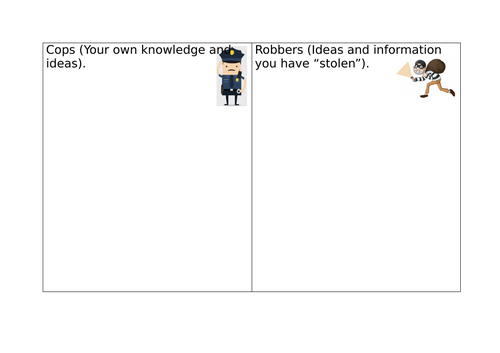 Cops and Robbers Worksheet