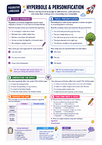 Hyperbole and Personification Mastery Worksheet
