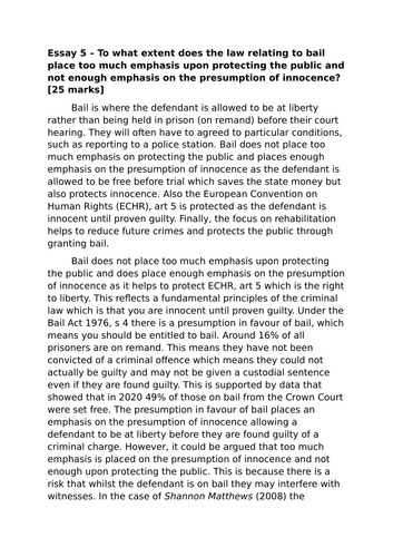 A-Level Law: 2019 Past Paper Bail Evaluation Plan + Model - Eduqas Criminal Law