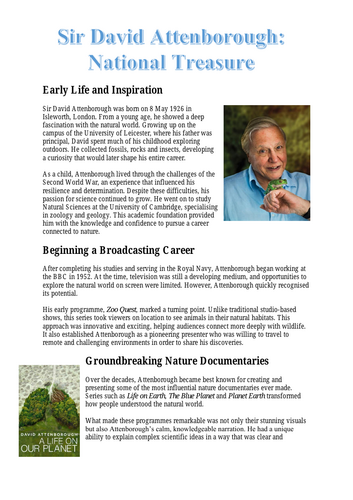 Sir David Attenborough Y6 SATs Style Reading