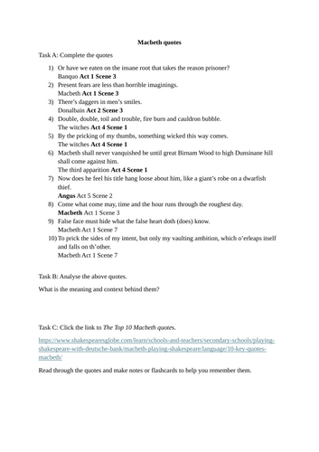 2026 English Literature Paper 1 Quotes AQA
