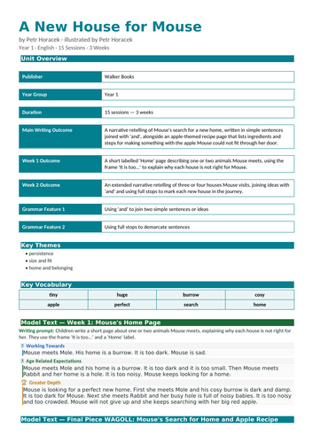 A New House for Mouse | Year 1 English Unit | 15 Complete Lessons + Resources + Marking Scheme