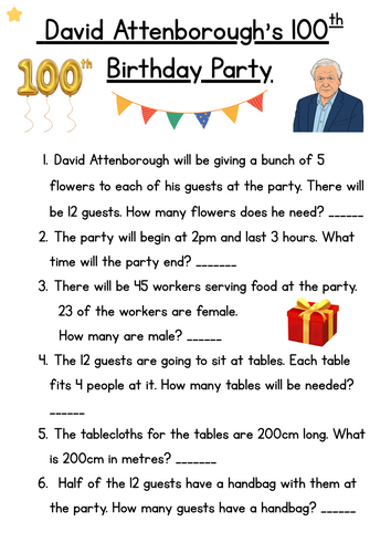 KS2 David Attenborough's 100th Birthday Maths