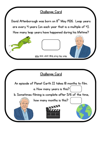 David Attenborough Maths Challenge cards