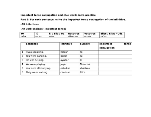 Imperfect tense conjugation and clue words intro practice