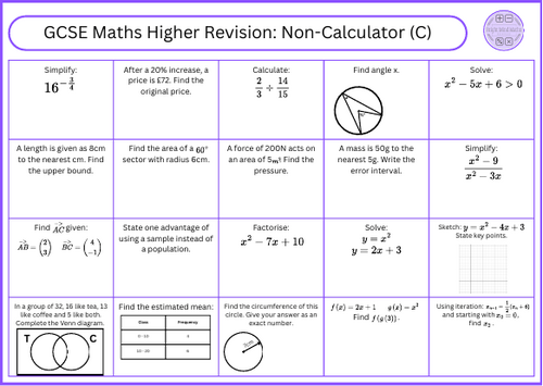GCSE Maths Higher Revision Non-Calculator (C)