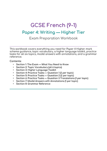 New Edexcel (2024) GCSE Higher French Writing workbook