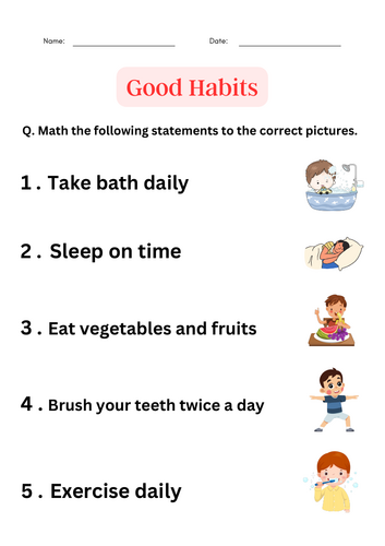 Good and bad Habits in School Worksheets for Kindergarten
