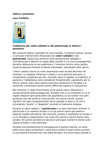 Volevo i pantaloni – Lara Cardella – The Influence of Catholic Values