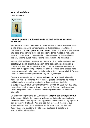 Volevo i pantaloni – Lara Cardella – Traditional Gender Roles in Sicilian Society