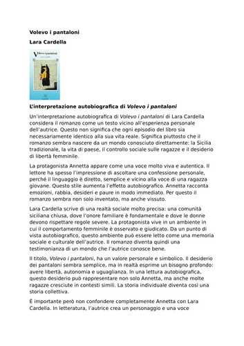Volevo i pantaloni – Lara Cardella – An Autobiographical Interpretation