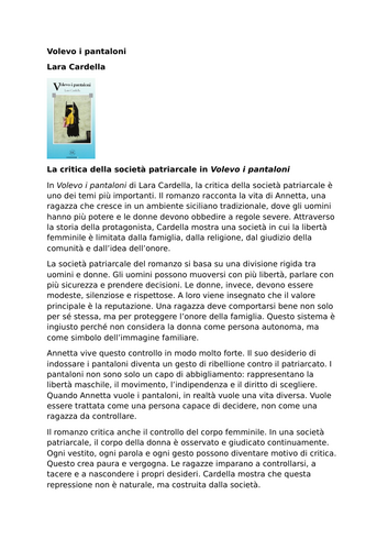 Volevo i pantaloni – Lara Cardella – The Critique of Patriarchal Society