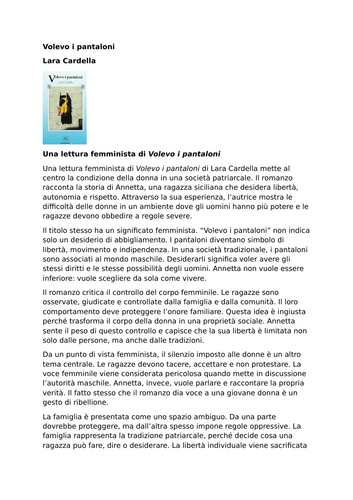 Volevo i pantaloni – Lara Cardella – A Feminist Reading of Volevo i pantaloni