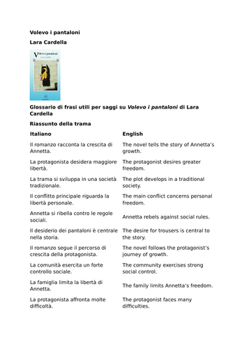 Volevo i pantaloni – Lara Cardella – Glossary of Useful Essay Phrases