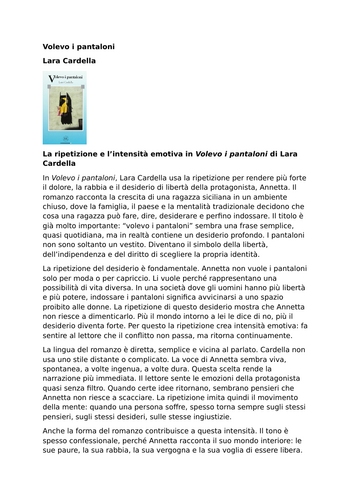 Volevo i pantaloni – Lara Cardella – Repetition and Emotional Intensity