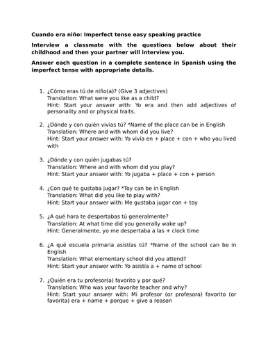 Cuando era niño: Imperfect tense easy speaking practice