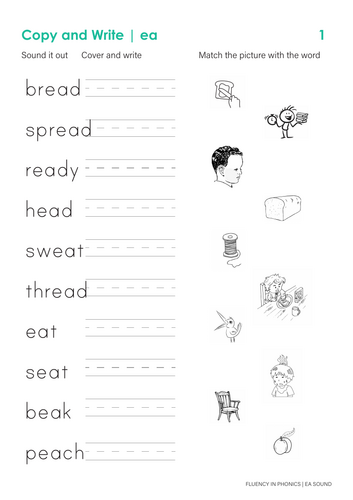 Phonics - ea sound worksheet pack