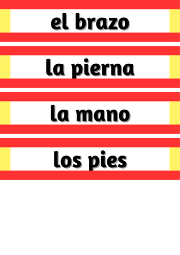 Body Parts Labels in Spanish